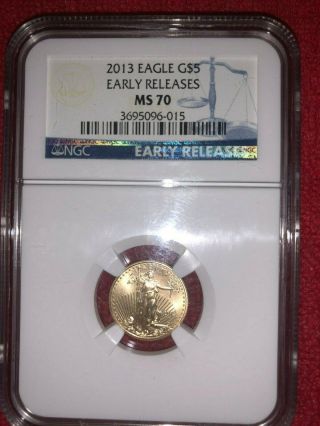 2013 Gold $5 Eagle Ms70 - Ngc Early Release 1/10th Oz Gold Eagle Ms70