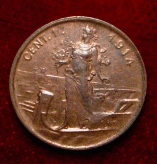 HI GRADE UNC R/B 1914 1 CENTESIMO KINGDOM OF ITALY DETAILED COIN 2