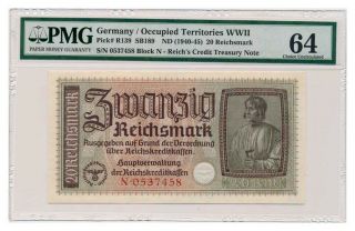 Germany (occupied Territories Wwii) Banknote 20 Reichsmark 1940.  Pmg Ms - 64