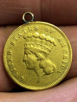 1856 S Three Dollar Gold Piece $3 Gold Indian Head Princess Key Jewelry Loop