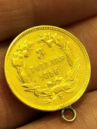 1856 S Three Dollar Gold Piece $3 Gold Indian Head Princess Key jewelry loop 2
