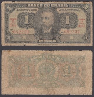 Brazil 1 Mil Reis L.  1923 (cruzeiro) 1944 (vg) Banknote P - 131a