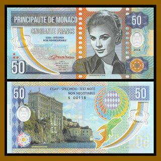 Grace Kelly Of Monaco 50 Francs,  2018 Specimen Polymer Unc