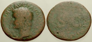 047.  Roman Bronze Coin.  Tiberius,  Ae - As.  Rome.  Large Sc.  Vg