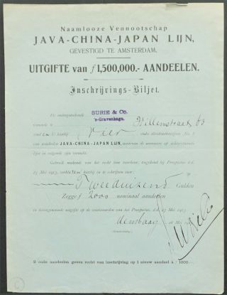 China/netherlands/japan - Java China Japan Line - Rights Issue Subscription 1913