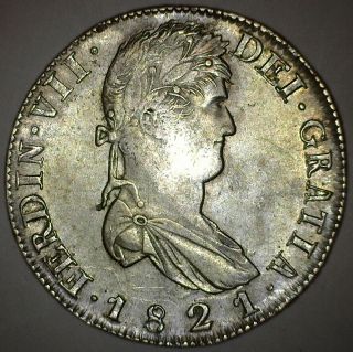 Zacatecas Mexico Eight 8 Reales 1821 R.  G.  Silver Coin Fernando Vii Portrait