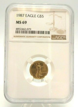 Ngc 1987 G$5 Gold American Eagle Ms69 1/10oz M490