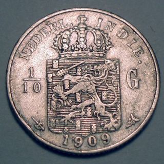 Netherlands East Indies 1/10 Gulden 1909 Silver K1.  4