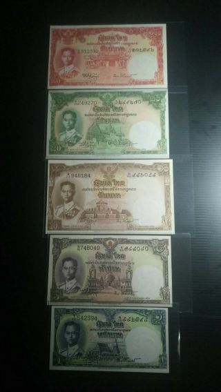 Thailand1955 Total 5 Notes 1 5 10 20 100thaibaht Full Signed41unc Extremely Rare