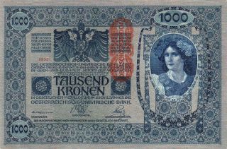 Austria Hungary 1000 Kronen 1902 Unc But Aau P.  59 Crisp Big Size