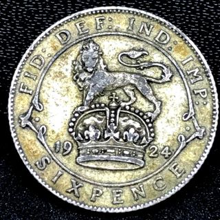 1924 6 Pence Sixpence King George V Great Britain Uk World Silver Coin Km - 815