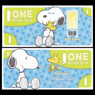 [s - 2] Snoopy Park 1 Dollor Banknote,  2012,  Unc,  Comm. ,  Paper Money