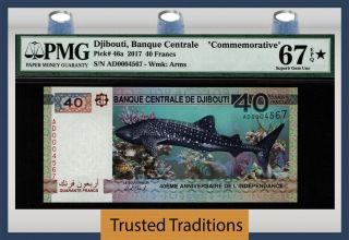 Tt Pk 46a 2017 Djibouti 40 Francs Commemorative Pmg 67 Epq Star Gem Unc
