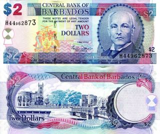 Barbados 2 Dollar Banknote World Paper Money Unc Currency Pick P66a 2007 Note