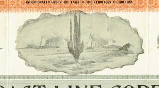 1906 COAST LINE COPPER CO.  ARIZONA TERRITORY STOCK CERTIFICATE 3