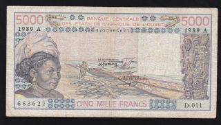 French West Africa - - - - - 5000 Francs 1989 - - - - - - - - F - - -