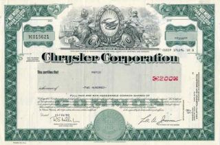 1982 Chrysler Corp Stock Certificate With Printed Signature Of Lee Iacocca