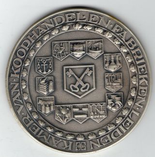 1975 Dutch Silver Award Medal For The Leiden Chamber Of Commerce