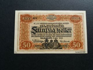Pow Camp Banknote Austria / Hungary HajmÁskÉr 50 Heller / Fillér 1916.