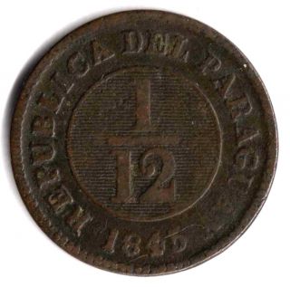 Paraguay 1/12 Real 1845 Copper Lion Km 1.  1 Fine Medal Alignment