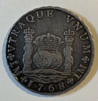 Peru 8 Reales Silver Coin - 1768 Lm Jm Lima Carolus Iii Km 64.  1 Double Dot