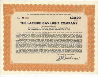 The Laclede Gas Light Company.  1930 Scrip Certificate For Premium