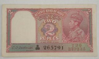 British India 1937 (nd) 2 Rupee Banknote Currency Pick 17a Xf,  King Geo Vi