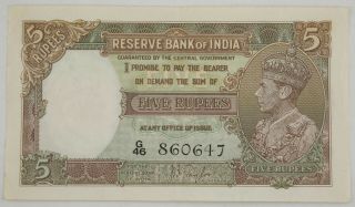 British India 1937 (nd) 5 Rupee Banknote Currency Pick 18a Xf,  King Geo Vi