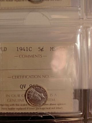 1941c Newfoundland Canada 5 Five Cent Coin Ms - 62 Iccs Graded Qv 944