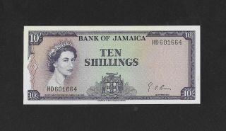 Aunc Sign.  Brown 10 Shillings 1961 Jamaica England