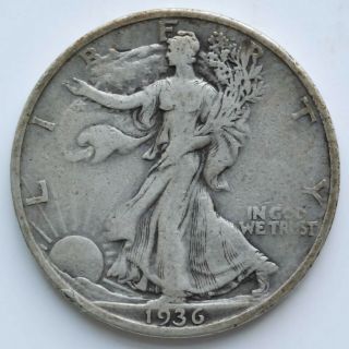 1936 - S Walking Liberty Half Dollar Vf/xf 90 Silver