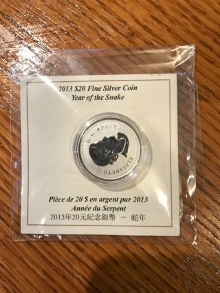 2013 Canada Fine Silver Coin Year Of The Snake $20 Dollar.  9999 Silver
