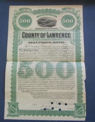 Old 1887 - County Of Lawrence - Refunding Bond Certificate - Dakota Territory