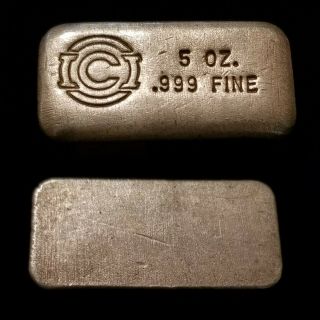 Vintage,  Old Rare Poured Ici (international Coin Inc) 5 Oz Silver Bar.