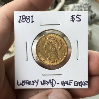 1881 Gold United States $5 Dollar Liberty Head Half Eagle Philadelphia