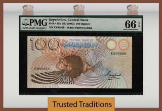 Tt Pk 31a 1983 Seychelles Central Bank 100 Rupees Pmg 66 Epq Gem Uncirculated
