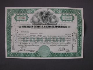 American Cable & Radio Corporation Stock Certificate Aktie Acción Share Action