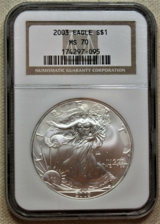 2003 $1 American Silver Eagle Ngc Ms70 Classic Brown Label