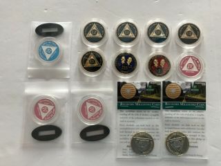 Aa Coins 13 Tri - Plate&bi - Plate Sober Medallions 1 4 6 8 9 19 24 33 34 40 Years
