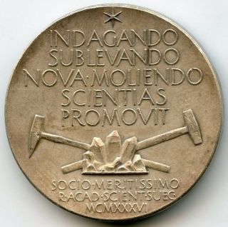 Sweden 1936 Silver Medal Sjogren Geologist Professor Of Mineralogy 31mm 15,  2gr