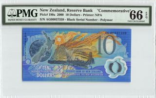 Zealand 2000 P - 190a Pmg Gem Unc 66 Epq 10 Dollars “commemorative "