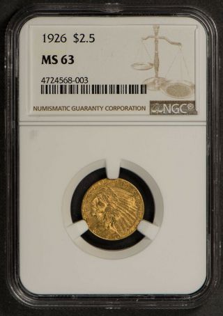 1926 G$2.  50 Indian Head Gold Quarter Eagle - Unc Coin - Ngc Ms63 J103