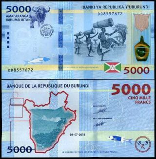 Burundi 5000 5,  000 Francs 2018 / 2019 P 53 Date Unc