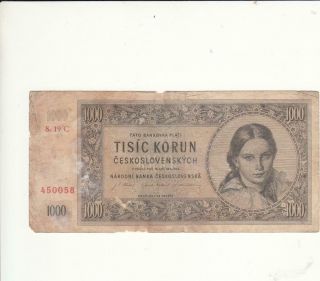Czechoslovakia Czechoslovakian Czech Banknote 1000 Korun 1945 - Pick 74