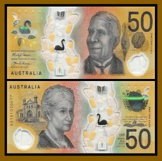 Australia 50 Dollars,  2018 P - " Microprint Error " Note Polymer Swan Unc