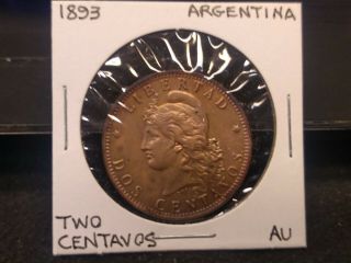 1893 Argentina Two Centavos Coin Au
