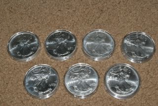 1993 - 1999 American Eagle Silver Dollars.  999 Fine 7 Ounces Gem Bu W/ 1994,  1996
