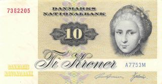Denmark 10 Kroner 1975 Series A - M Circulated Banknote Me100