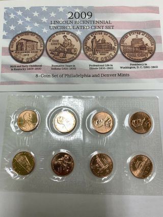 2009 P & D Lincoln Bicentennial Uncirculated Cent Set 8 Coins