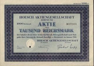 Hoesch Ag Dortmund Germany 1943 (now Thyssen Krupp / A Dax Company)
